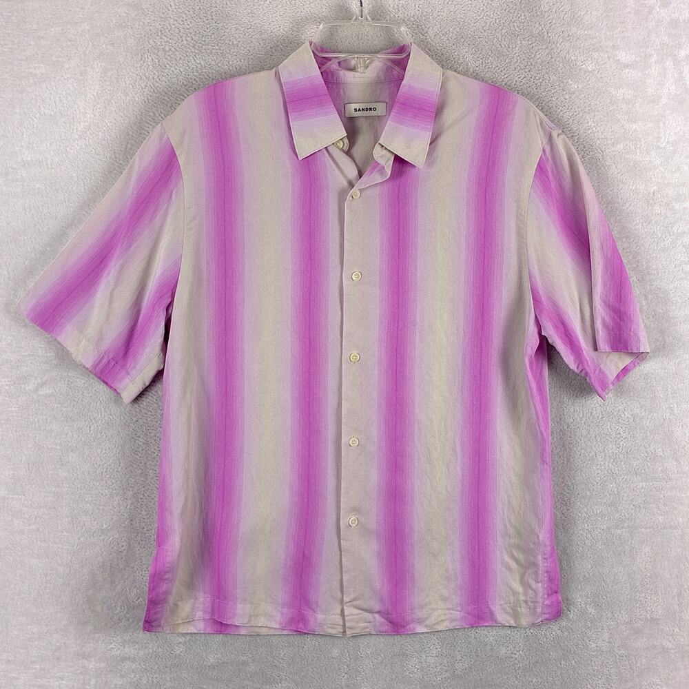 Sandro Shirt Mens M Pink Purple Stripe Preppy Streetwear Summer Going Out Ibiza